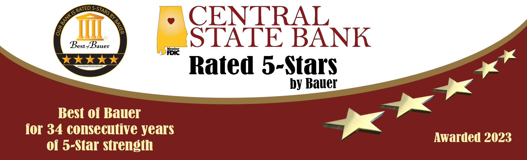  Central State Bank Rated 5 Stars by Bauer Financial for 34 consecutive years